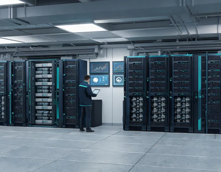 Modular UPS systems in a monitored data center power room